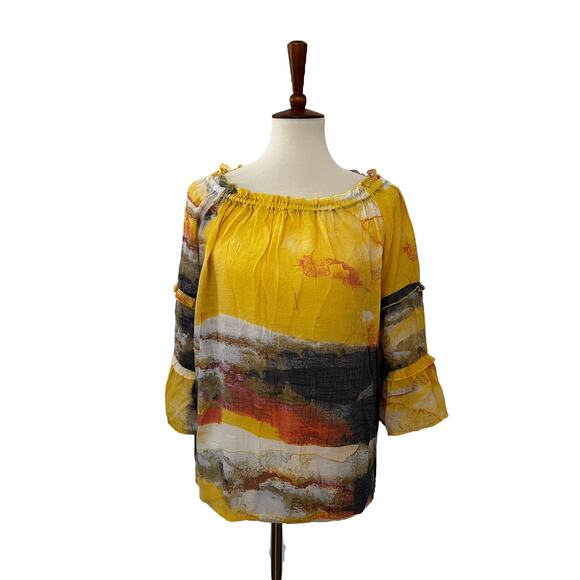 Zac & Rachel Womens Boho 3/4 Sleeve Blouse Multicolor M Medium - Picture 1 of 8